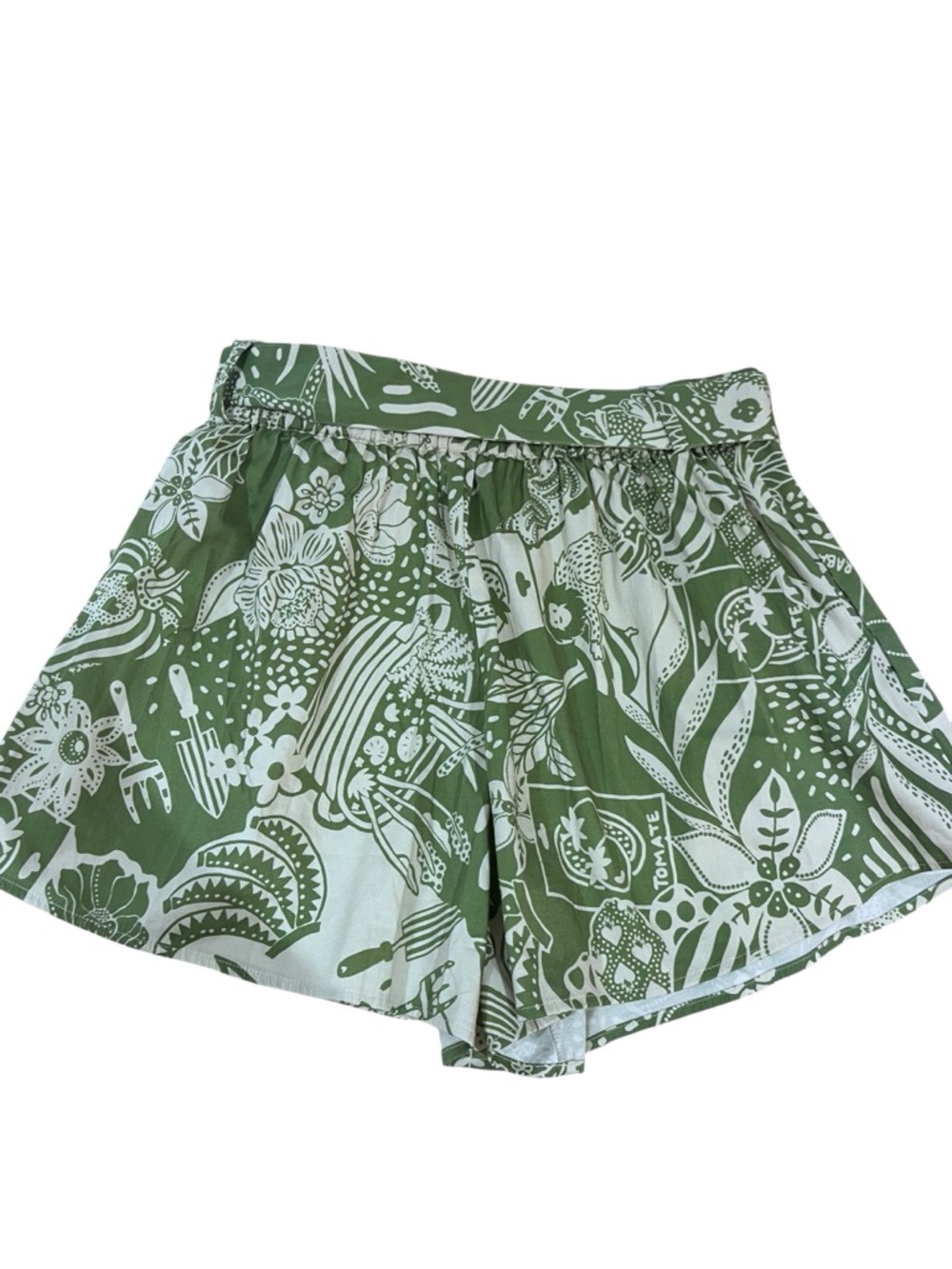 Alden Adair Green/Cream Belted High Waisted Shorts Picnic Pattern Sz S - Picture 11 of 13